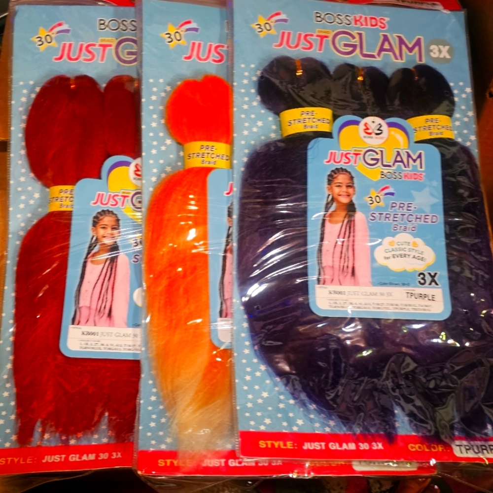 Boss 3x Kids Just Glam Pre-Stretched Braiding Hair Includes 3 Packages Of Hair